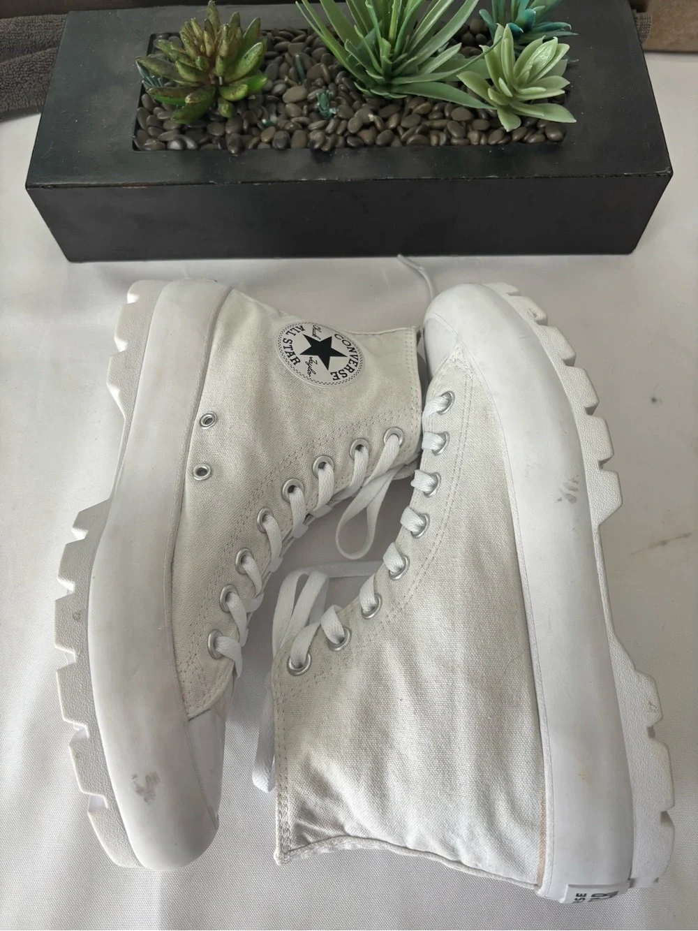 Converse White Canvas Platform Lug-Sole High Top Sneakers